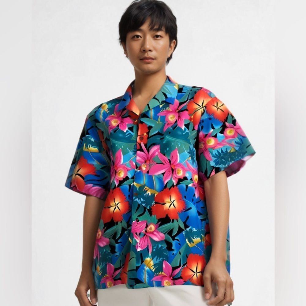 Vintage Hilo Hattie Hawaiian Floral Button Down Short Sleeve Shirt -- M